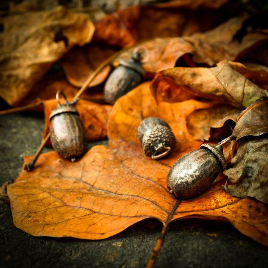 Electroformed acorn pendulum necklace in copper