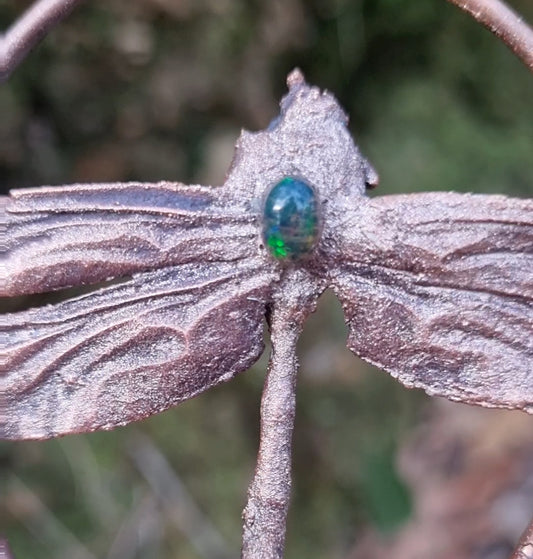 Real (headless) dragonfly specimen pendant necklace with Ethiopian opal in electroformed copper