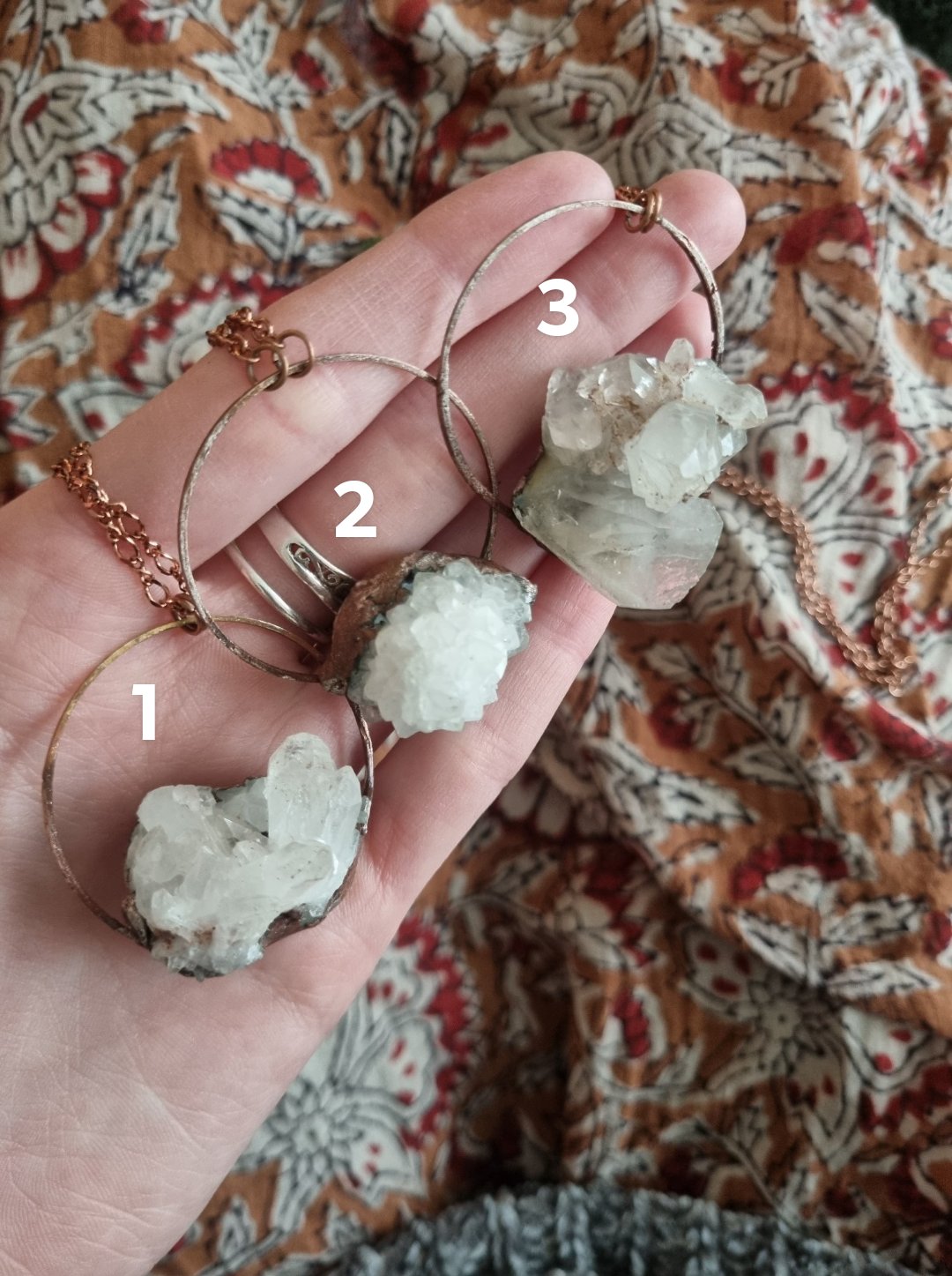 Clear quartz cluster necklace in copper