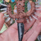 Ancient Winged Grandfather carved obsidian knife, quartz, copper electroformed