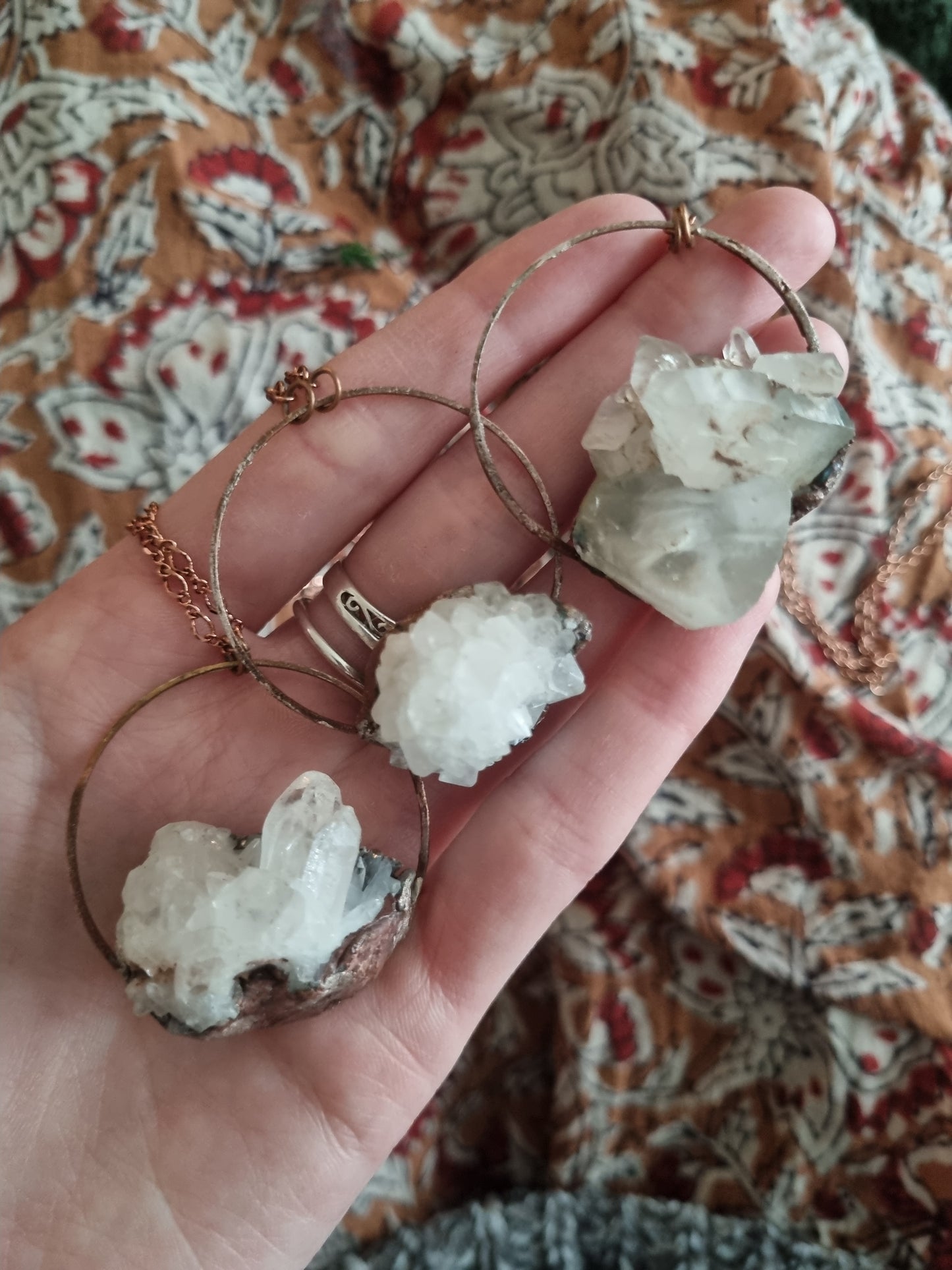 Clear quartz cluster necklace in copper