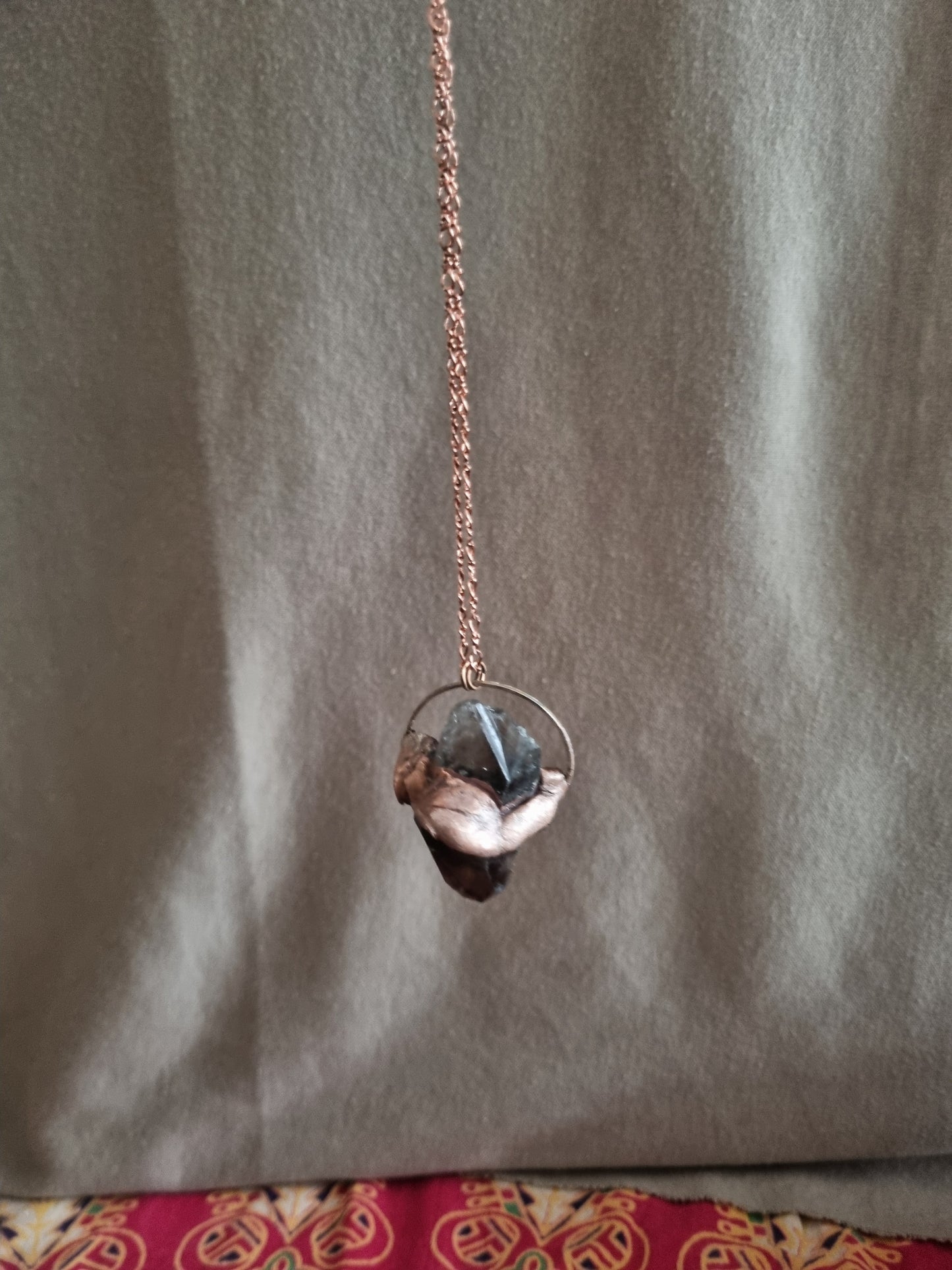 Smoky quartz pendulum necklace in copper