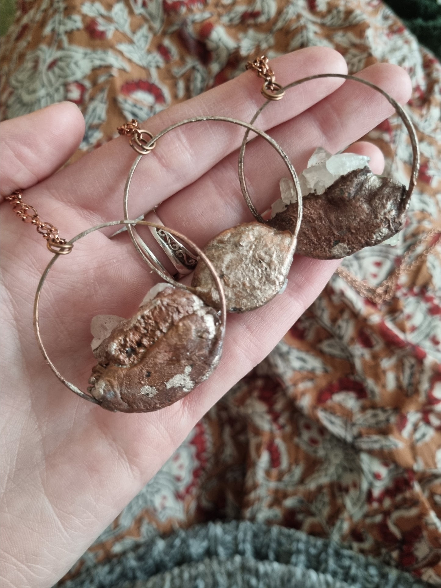 Clear quartz cluster necklace in copper