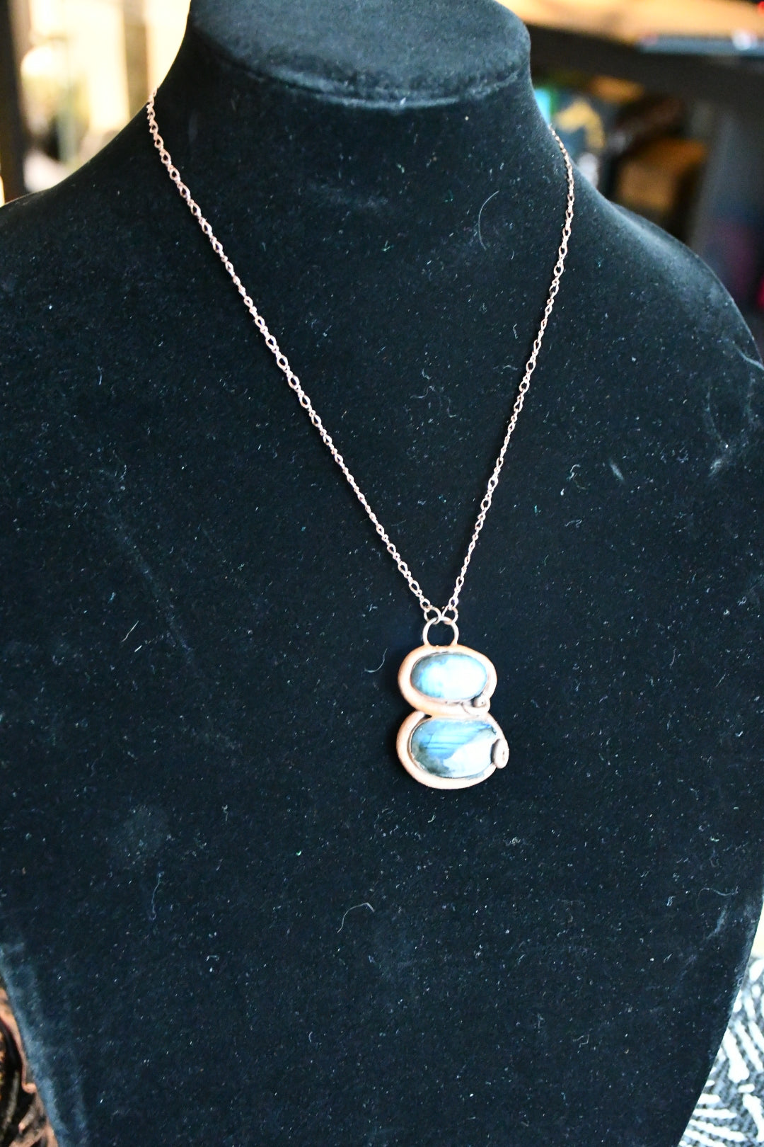 "Dos Ojos" Labrodorite and copper electroformed necklace
