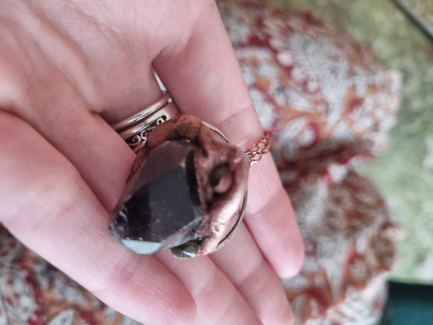 Smoky quartz pendulum necklace in copper