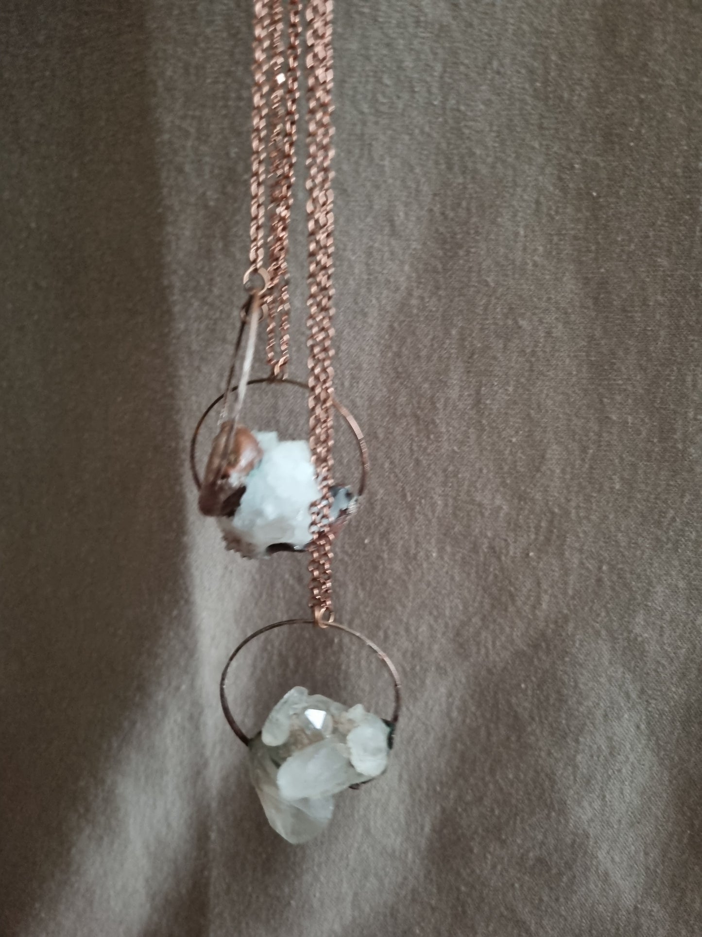 Clear quartz cluster necklace in copper