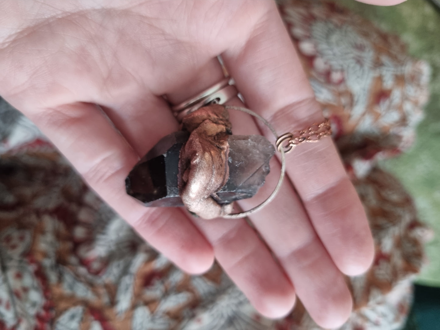 Smoky quartz pendulum necklace in copper