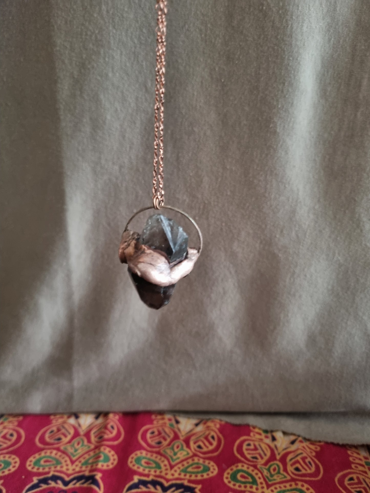 Smoky quartz pendulum necklace in copper