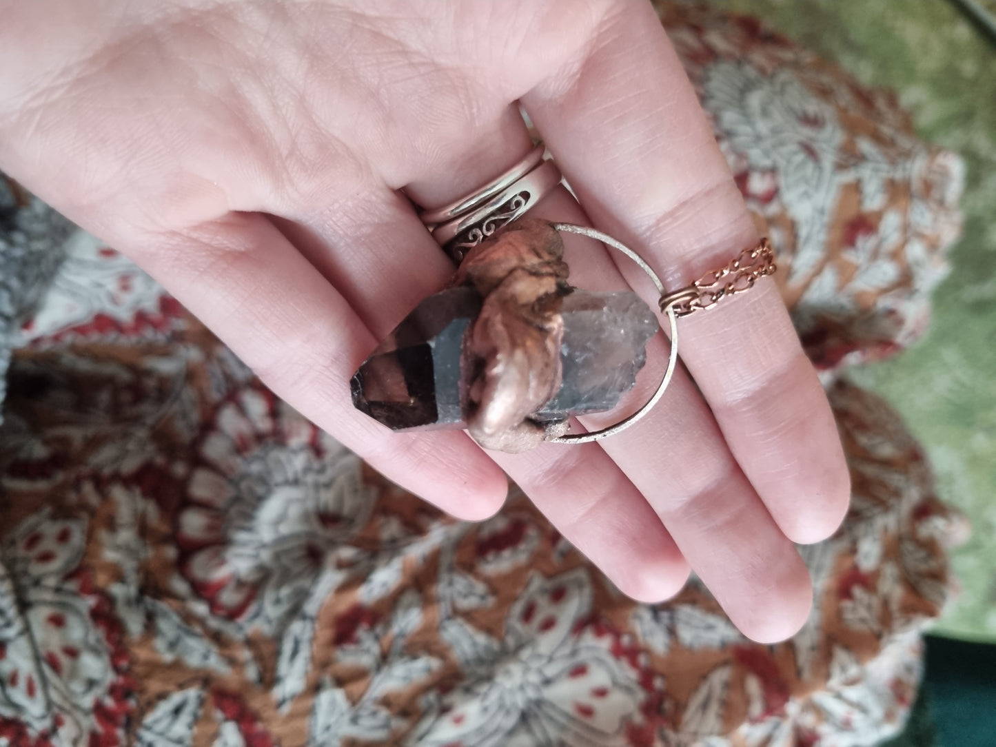 Smoky quartz pendulum necklace in copper