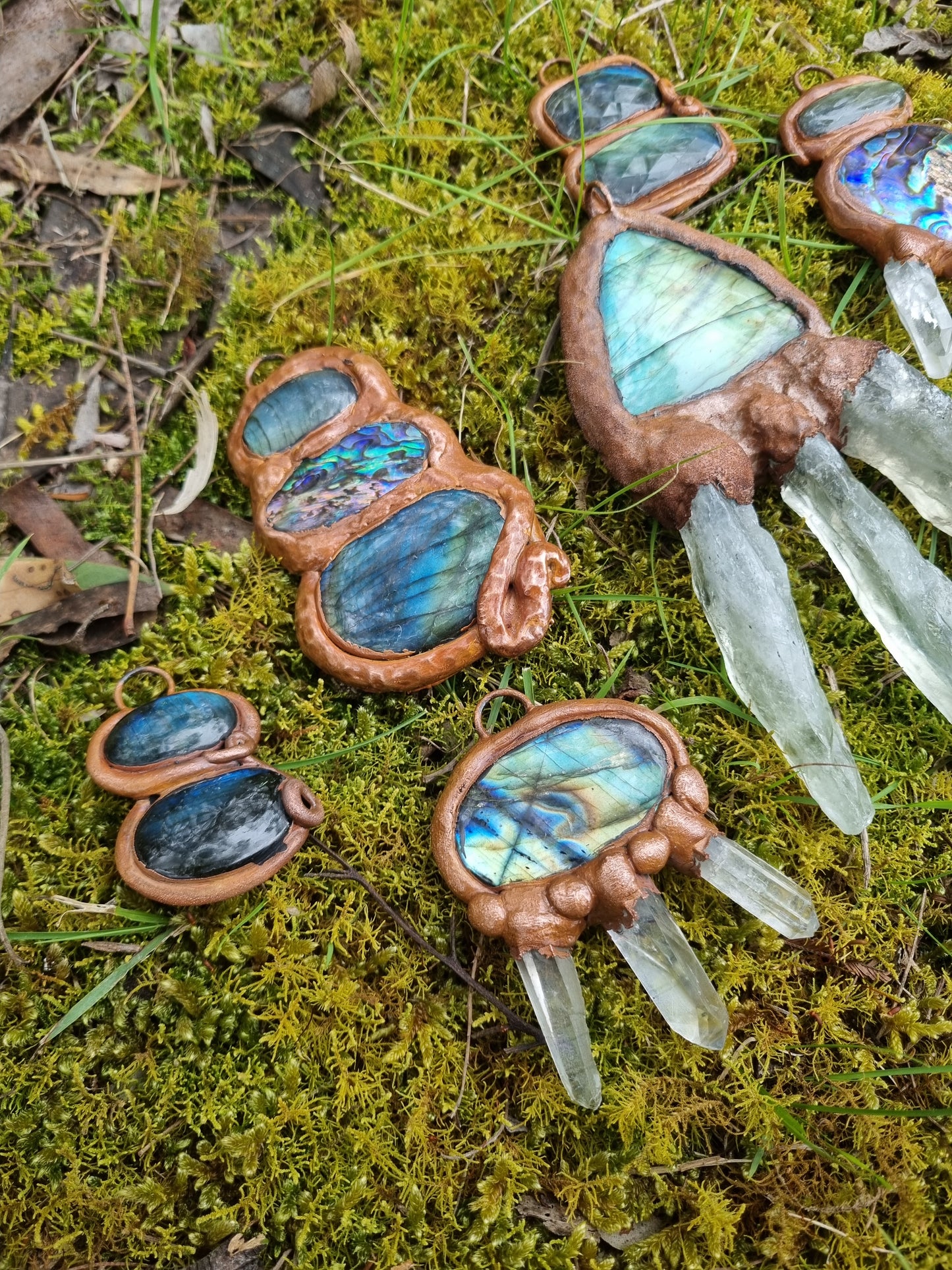 Labrodorite and Abalone shell copper electroformed necklace