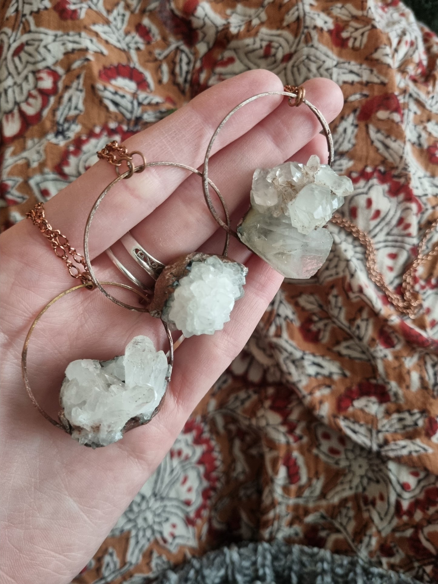 Clear quartz cluster necklace in copper