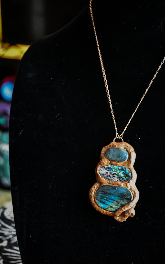 Labrodorite and Abalone shell copper electroformed necklace