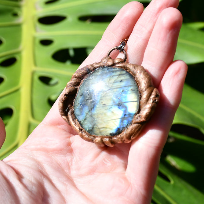 Mushroom labrodorite pendant necklace in electroformed copper