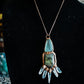 Labrodorite, quartz, and green sea glass copper electroformed necklace