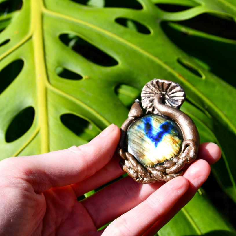 Mushroom labrodorite pendant necklace in electroformed copper