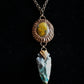 Ancient Sun amulet with tiger's eye and flint stone arrowhead