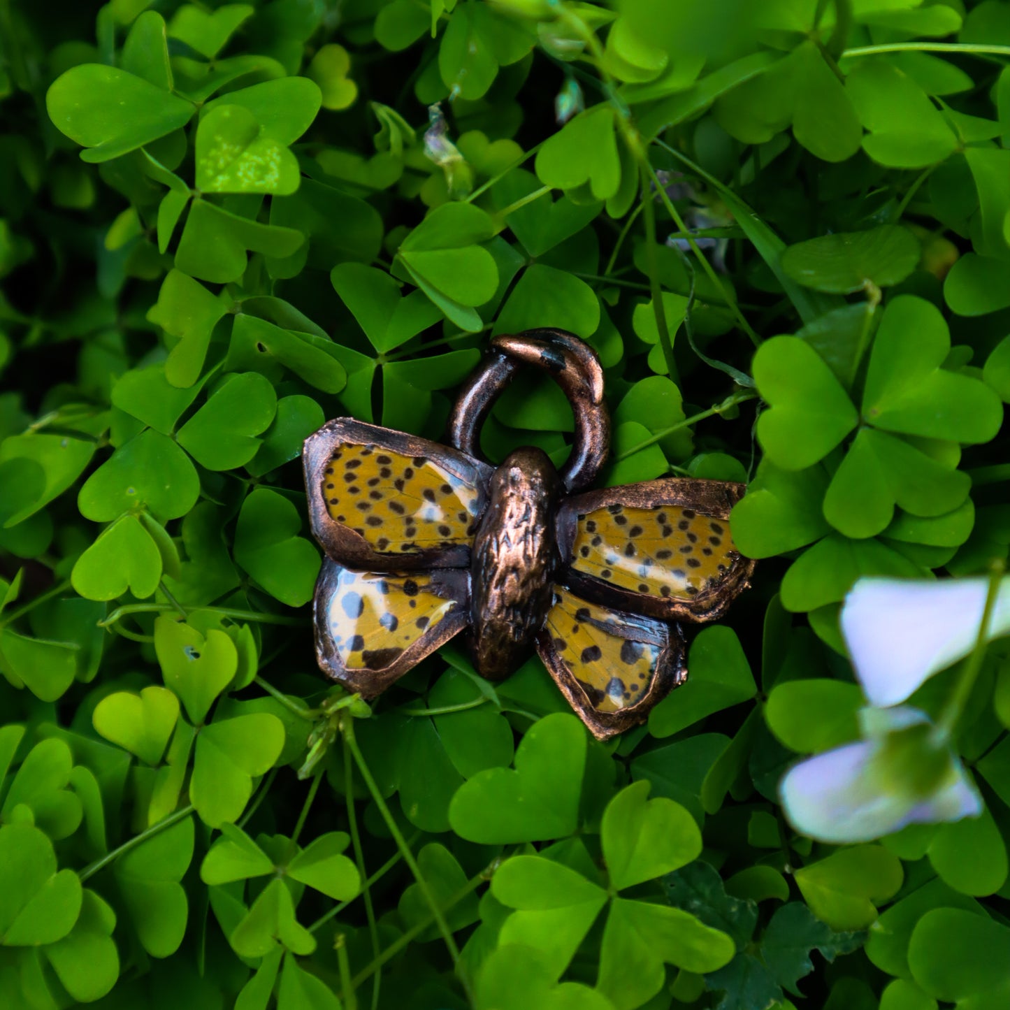 Copper electroformed real butterfly wing pendant necklace yellow