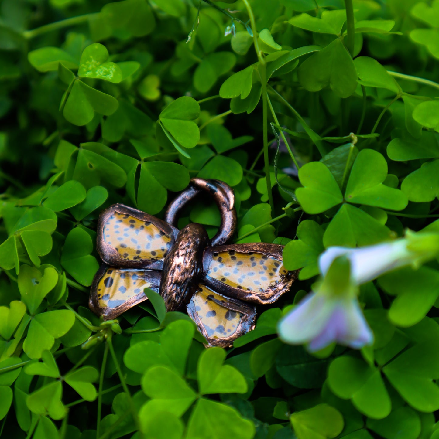 Copper electroformed real butterfly wing pendant necklace yellow