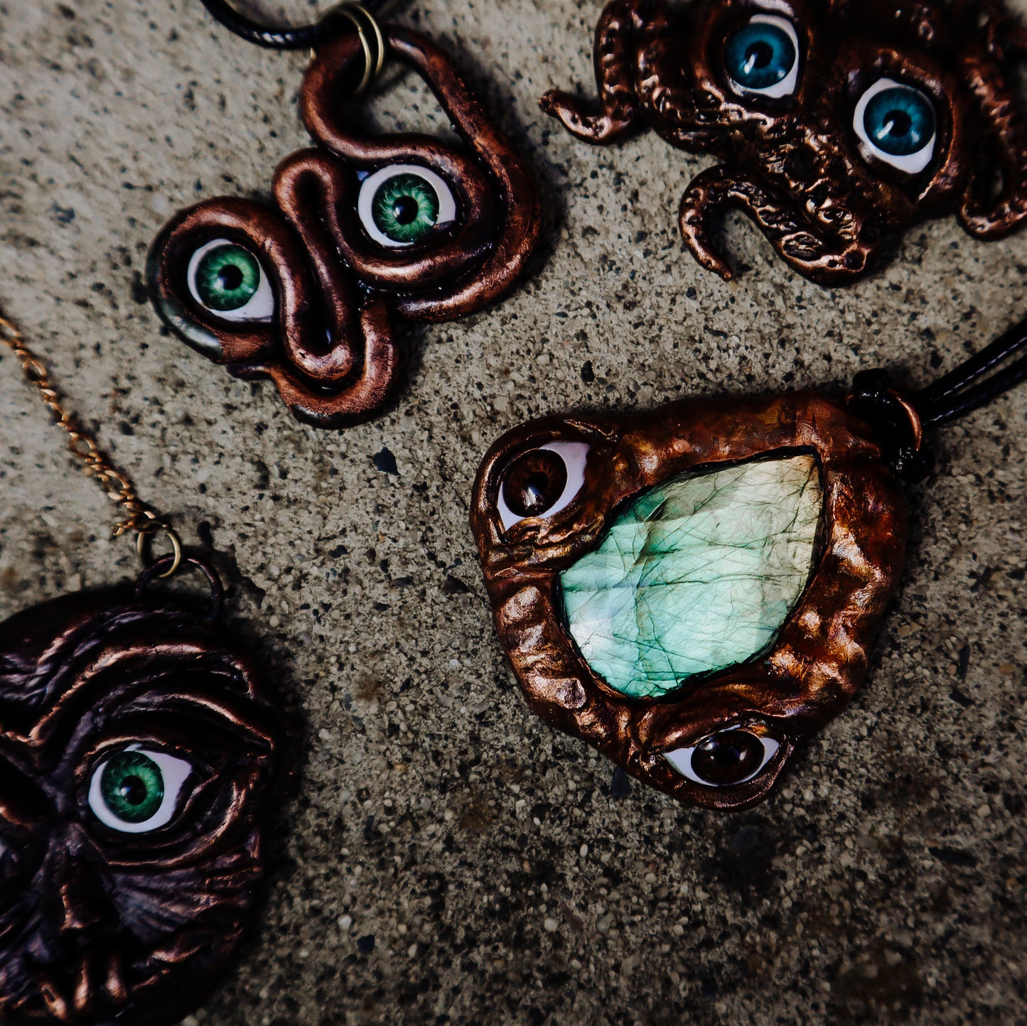 Copper electroformed evil eye pendant #1